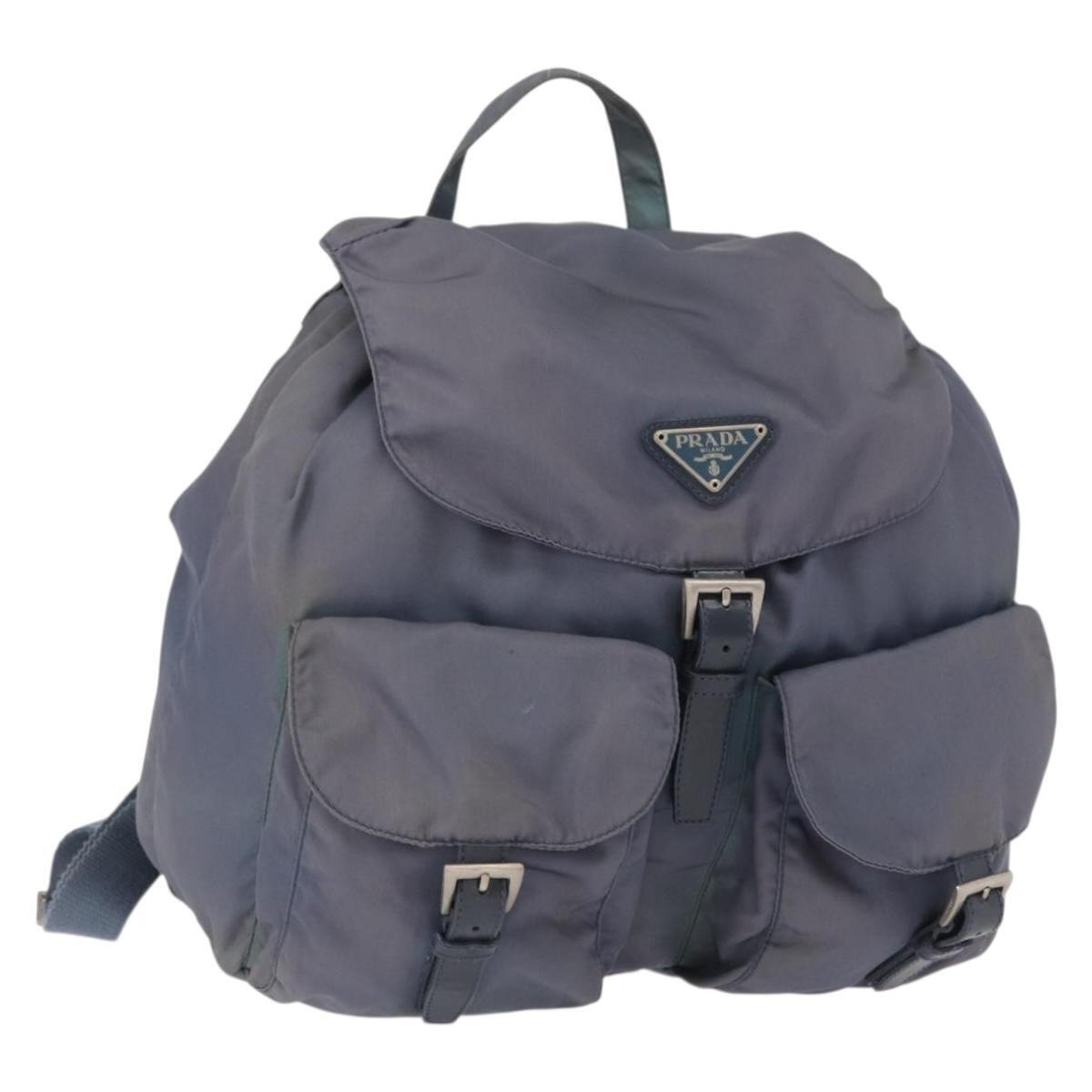 Prada Backpack Nylon Blue Silver Auth 152888
